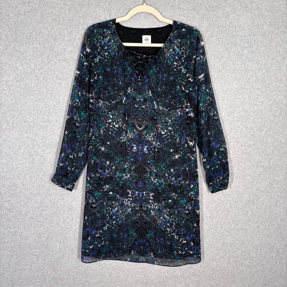 CAbi Dress XS Blue Green Mini Noel Eternity Damask Sheer Lace Up Whimsygoth 3339 - Picture 1 of 15